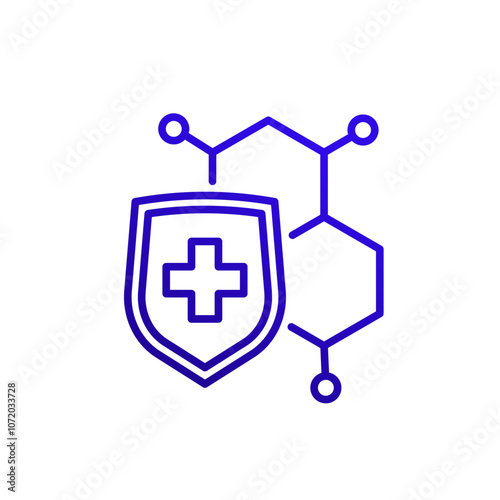 shield and molecule icon on white, line vector