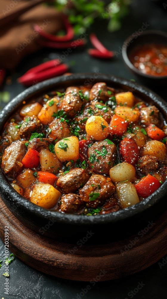 Hearty Meat Stew with Potatoes and Vegetables