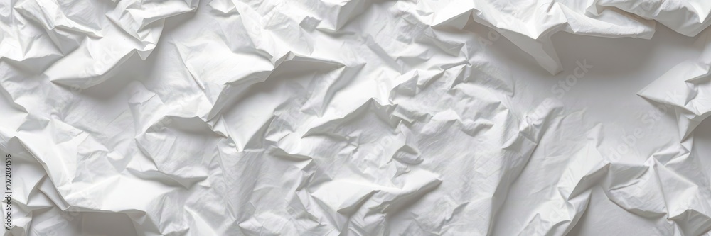 Obraz premium Crumpled white paper with visible creases and folds, messy, crumpling, backdrop