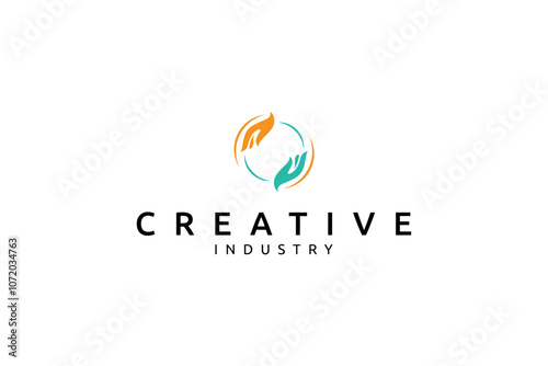 hand care logo with circle shape in flat design style