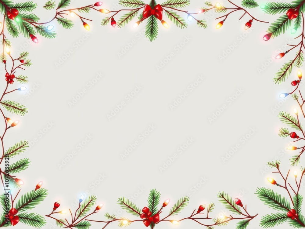 Seamless christmas border with conifer branches, garlands, lights, holiday, ornate, elegant Seamless christmas border with conifer branches, garlands, lights, holiday, ornate, elegant