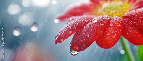 A red flower with water droplets on it