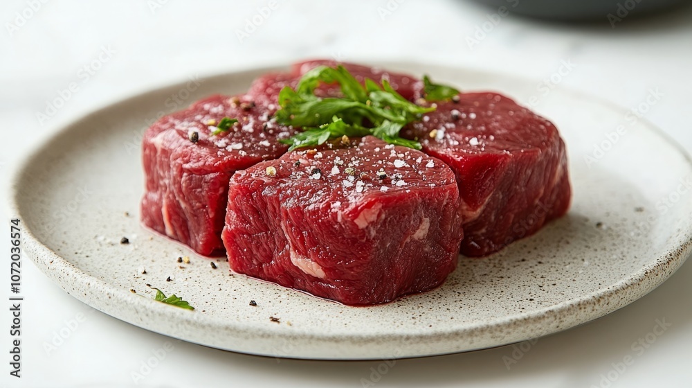 Fresh Raw Steak on a White Background, Ready for Cooking Fresh Raw Steak on a White Background, Ready for Cooking