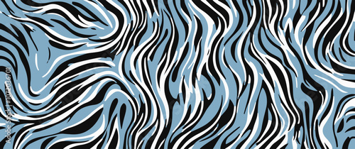 The soft, flowing lines of the blue zebra pattern create a sense of movement and energy