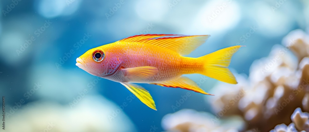 A bright orange fish swimming in an aquarium A bright orange fish swimming in an aquarium