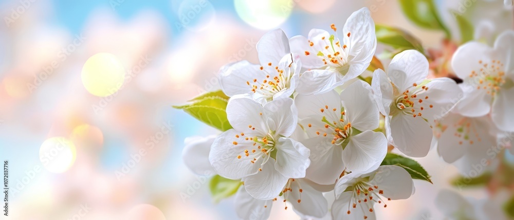 Fototapeta premium A bunch of white flowers on a tree branch