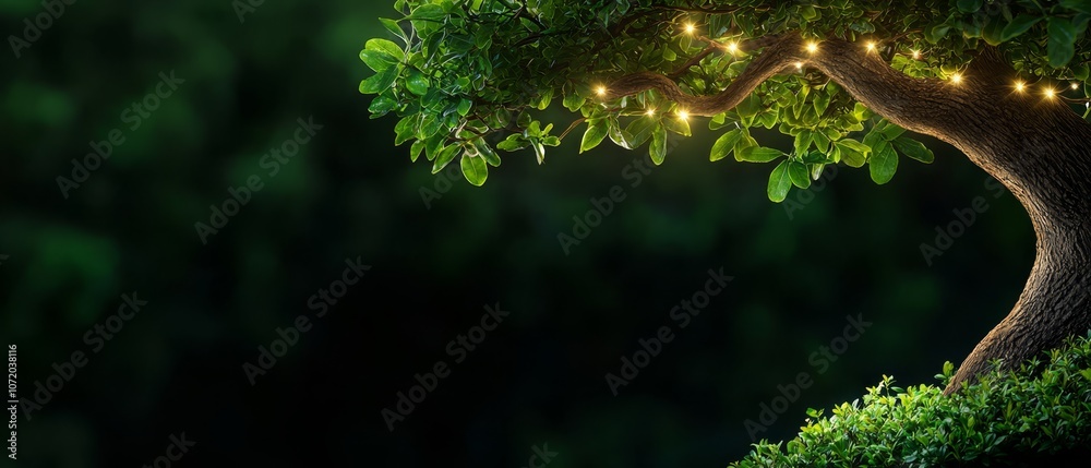 Fototapeta premium A tree with a bunch of lights hanging from it's branches