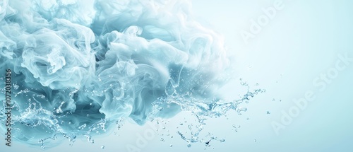 A blue cloud of smoke with water splashing out of it