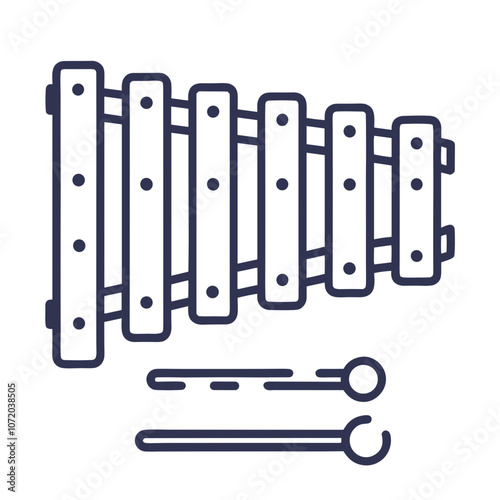 Stylish xylophone icon with angled bars and two mallets on a white background copy space