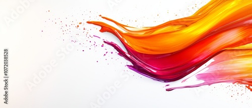 A close up of a colorful paint splatter on a white background