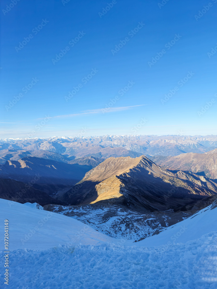 Fototapeta premium European Alps Mountain range on a sunny day panorama.