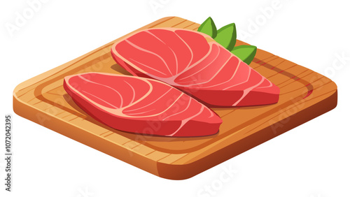 slices of smoked tuna, illustration of tuna fillets on a cutting board