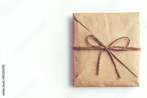 A brown package wrapped in brown paper with a brown string, ideal for use as a prop or element in various scenes