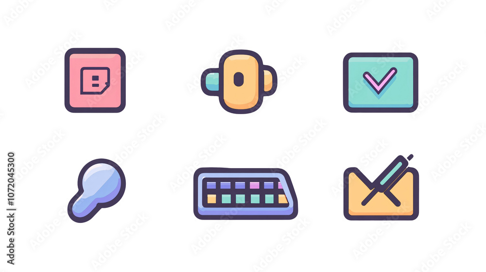 An icon set with a mouse pointer, keyboard, and coding brackets, symbolizing app creation tools An icon set with a mouse pointer, keyboard, and coding brackets, symbolizing app creation tools