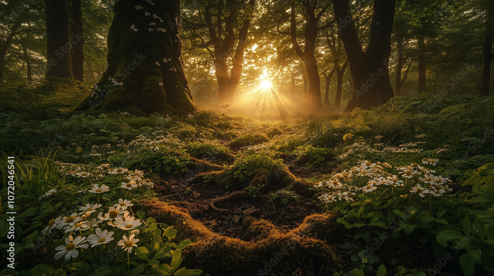 Fototapeta premium sunlight through the autumn forest