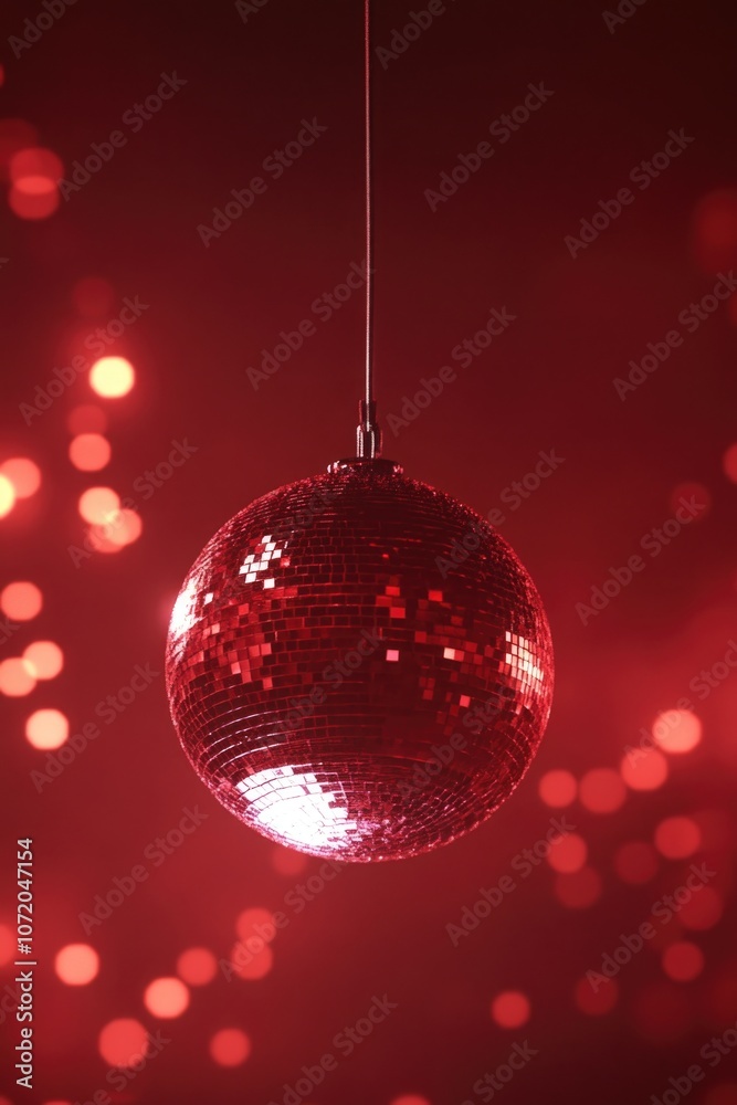 A shiny disco ball suspended from a string, ready to spin and reflect light A shiny disco ball suspended from a string, ready to spin and reflect light