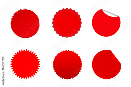 Red Circle Price Tag Sticker | Red Round Sale Sticker Label Set PNG