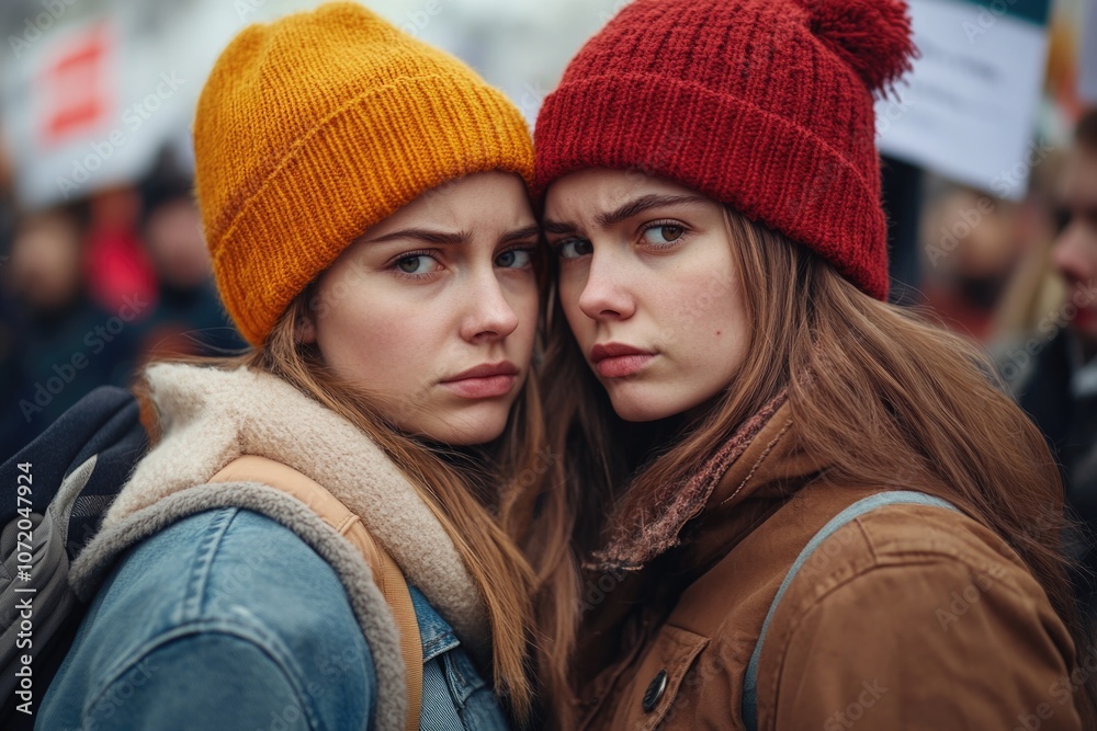 Two young women standing side by side, possibly best friends or colleagues Two young women standing side by side, possibly best friends or colleagues