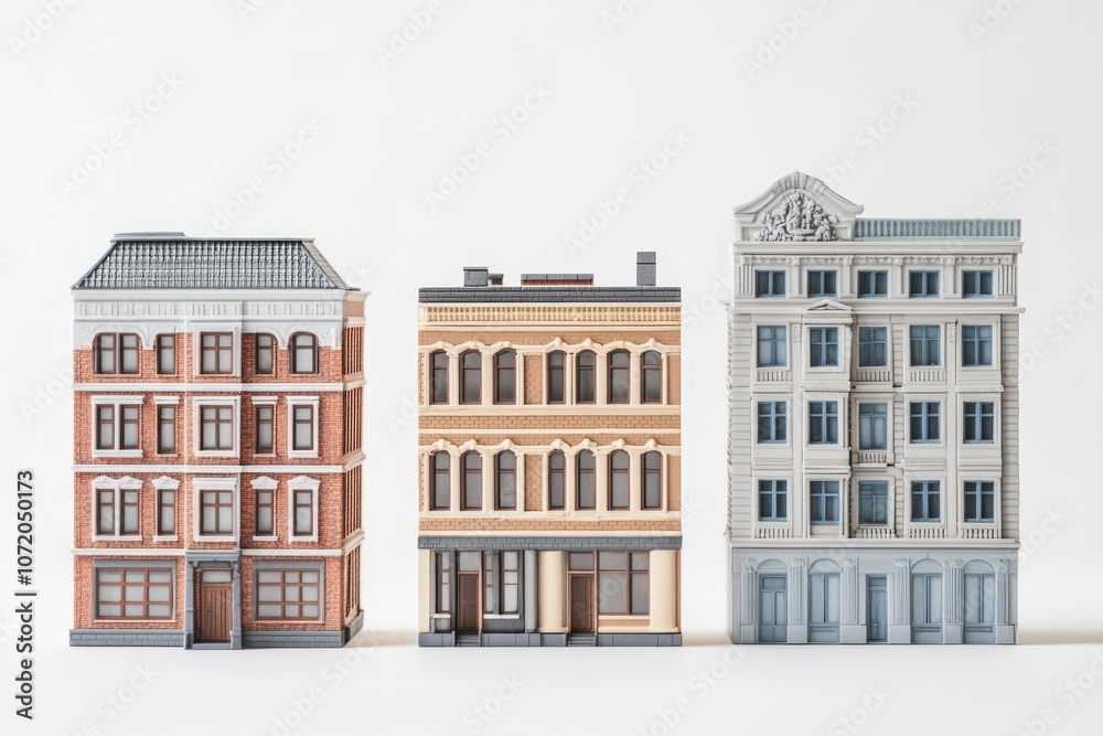 Fototapeta premium Compact row of three buildings standing side by side