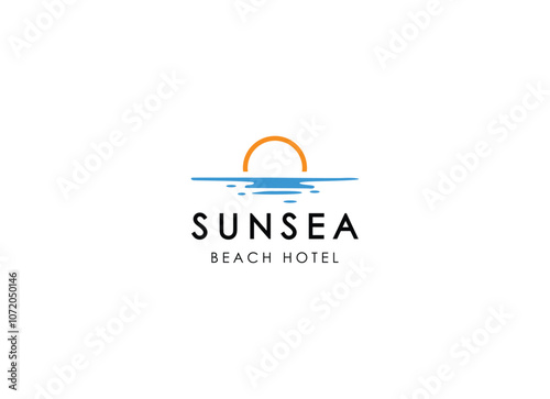 Abstract Vintage Circular Sun and Sea Wave Logo. Flat Vector Logo Design Template Element.