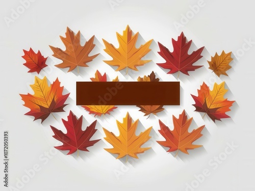 A vibrant arrangement of colorful autumn leaves with a blank rectangular area at the center, perfect for adding text or messages.