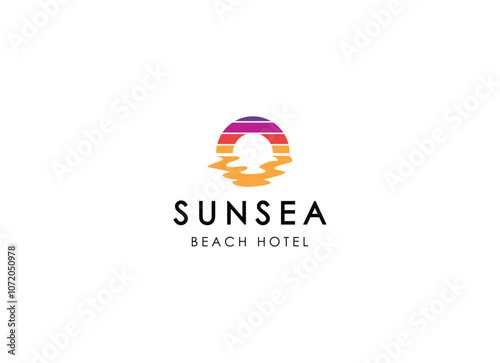 Abstract Vintage Circular Sun and Sea Wave Logo. Flat Vector Logo Design Template Element.