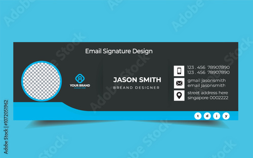 Corporate, Unique and professional email sign template. Modern creative flat multipurpose stylish business Email signature concept, With author photo place vector cover