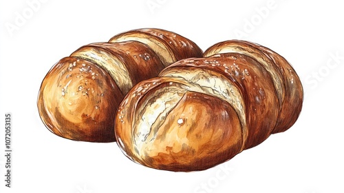 Freshly baked breads arranged on a table