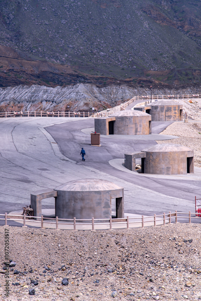 Bunkers near crater of aso volcano Bunkers near crater of aso volcano
