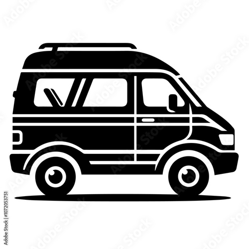 Classic Van Icon, Stylish Monochrome Vector Illustration of Retro Camper Van