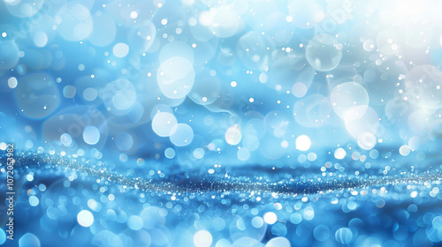: A serene blue bokeh background with sparkling light circles, creating a magical and tranquil atmosphere, perfect for festive or winter themes.