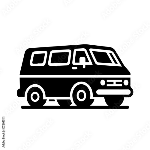 Classic Van Icon, Stylish Monochrome Vector Illustration of Retro Camper Van