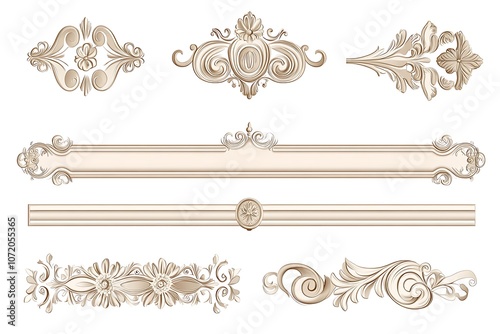 Baroque Luxurious style furniture. Elegant Wood table and chair set with rich acanthus ornaments. Vector sketch
