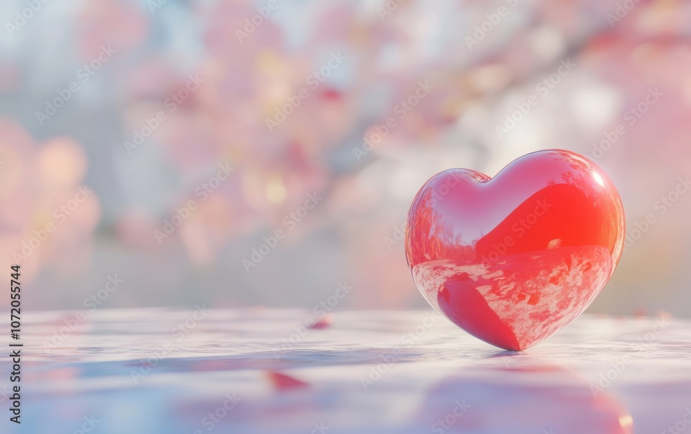 A 3D rendering of a glossy red heart placed on a table with a softly blurred background, perfect for a Valentine's Day concept. A 3D rendering of a glossy red heart placed on a table with a softly blurred background, perfect for a Valentine's Day concept.