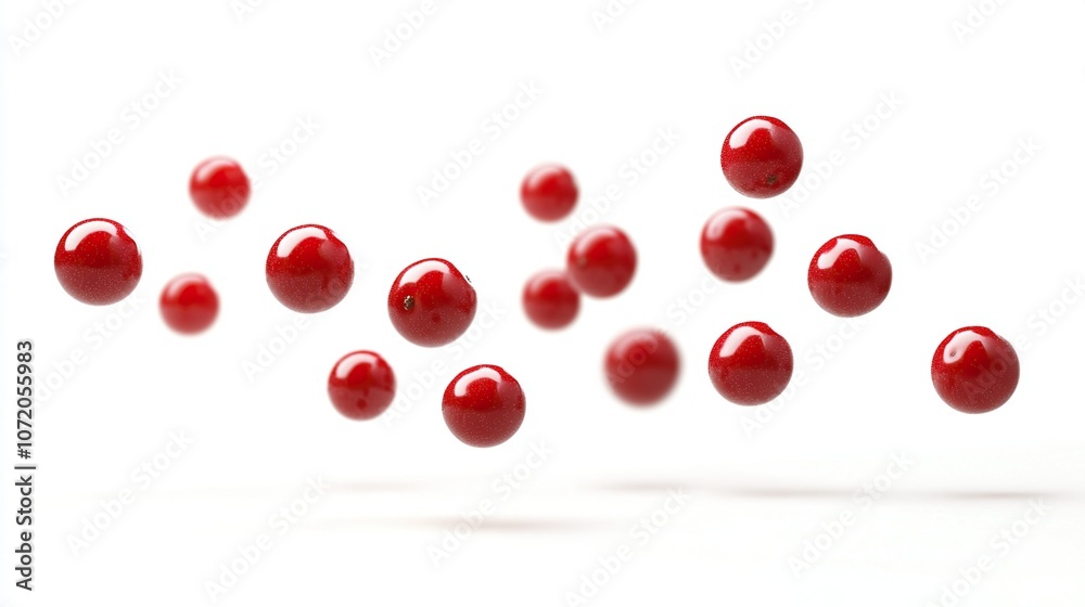 Cherry berries levitating on a white background. Isolated object on a white background. Cherry berries levitating on a white background. Isolated object on a white background.