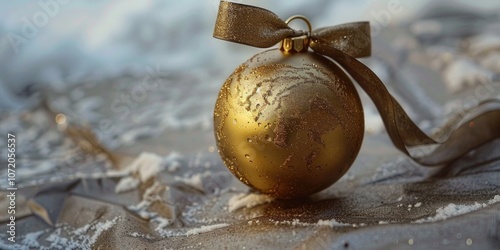 A gold ornament with a bow on top, ideal for decoration or gift wrapping photo