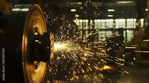 29. Side view of a grinder, sparks flying as it grinds down metal in an industrial setting photo