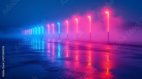 Wallpaper Mural Neon Foggy Night Road Torontodigital.ca