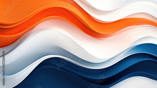 Abstract background with dynamic waves in orange, white, and blue.
