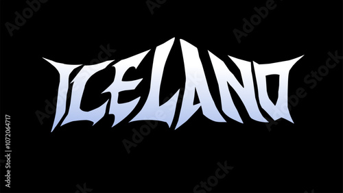 ICELAND" typography vector in a bold, angular, and dynamic lettering style, evoking a cold and rugged atmosphere. Perfect for t-shirt prints, it blends a sharp, icy aesthetic with a modern twist