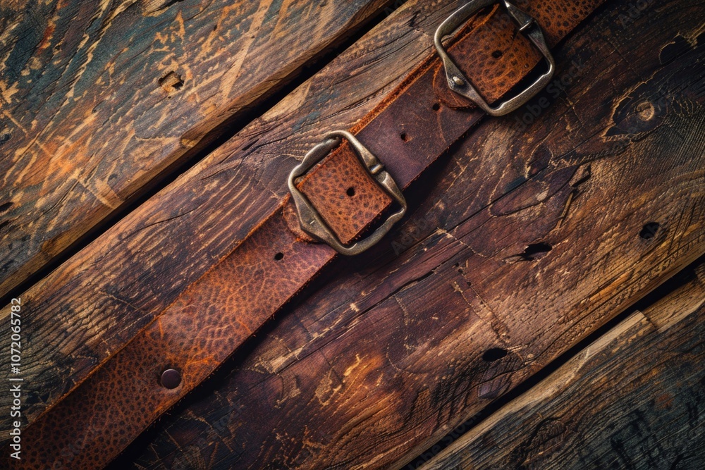 A close-up shot of a leather belt placed on a wooden surface A close-up shot of a leather belt placed on a wooden surface