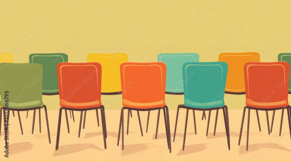 Colorful Chairs in Conference Room Backdrop Illustration Colorful Chairs in Conference Room Backdrop Illustration