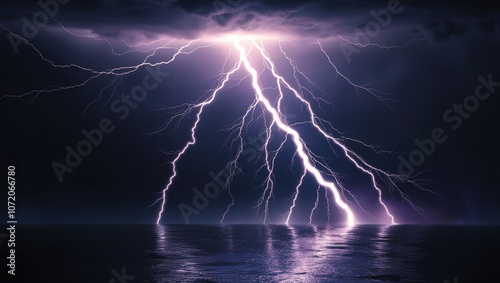 electric thunder lightning bolts against dark background dynamic natural energy concept photo