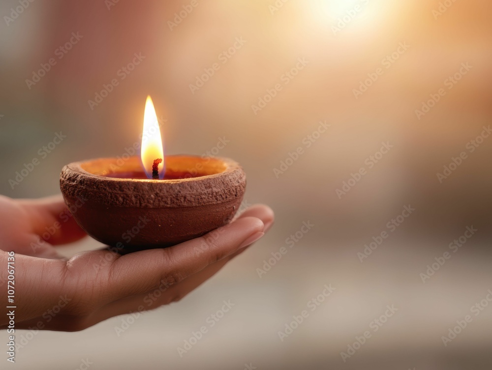 A hand holding a small, lit candle in a bowl A hand holding a small, lit candle in a bowl