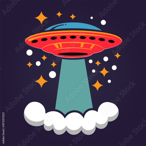 Space UFO, illustration, vector on a purple background.