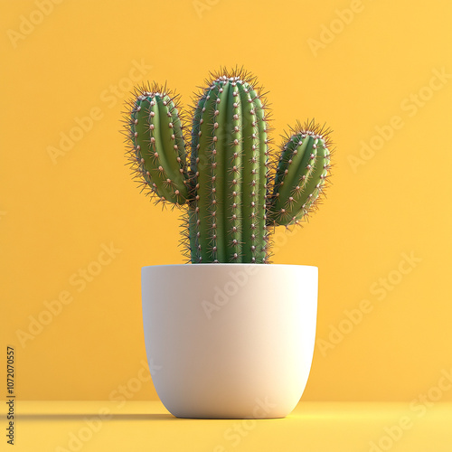 3D Prickly Cactus in White Pot