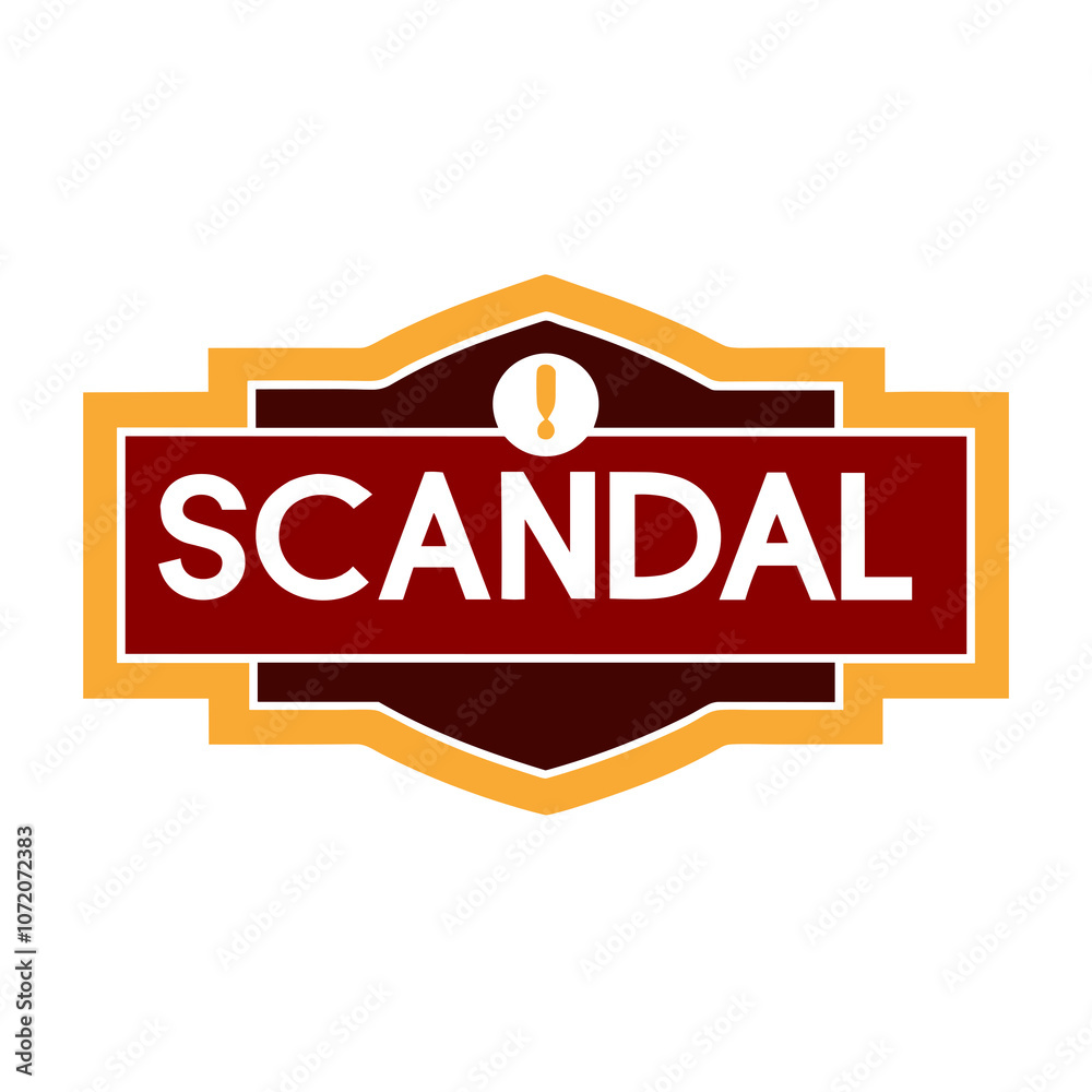Scandal label with bold text and exclamation mark icon, AI Generation Scandal label with bold text and exclamation mark icon, AI Generation