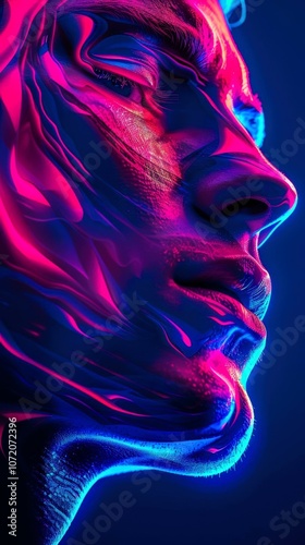 A Close-up Shot of a Abstract human faces with digital patterns and bright colors