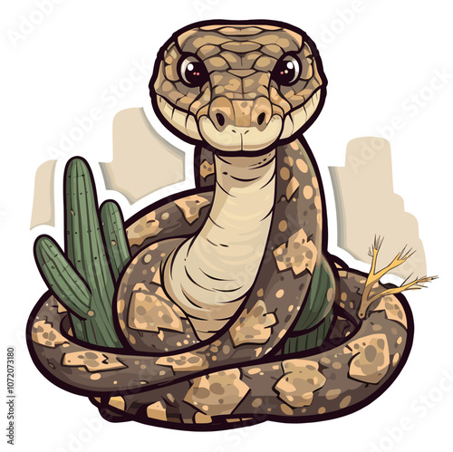 Cartoon sticker of an Oriental Diamondback Rattlesnake