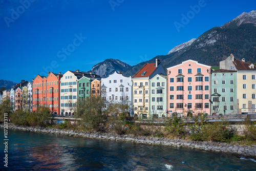 colorful houses near the river inn in innsbruck, tirol, austria